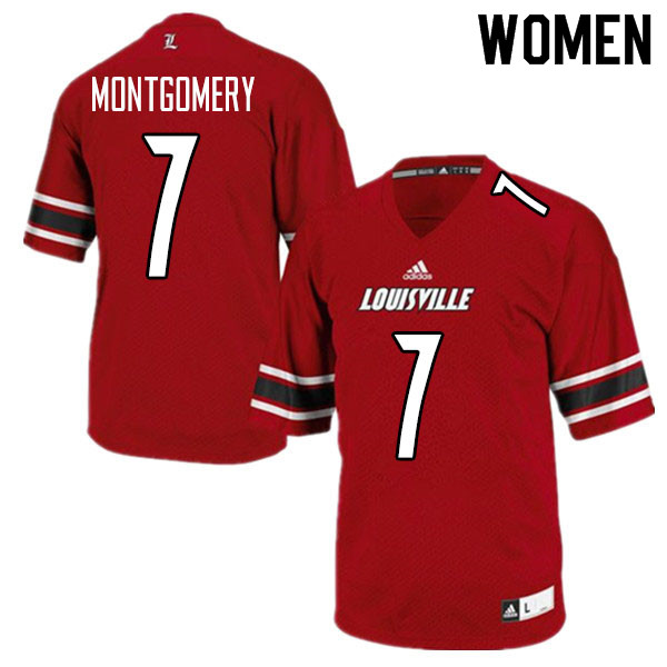 Women #7 Monty Montgomery Louisville Cardinals College Football Jerseys Sale-Red - Click Image to Close